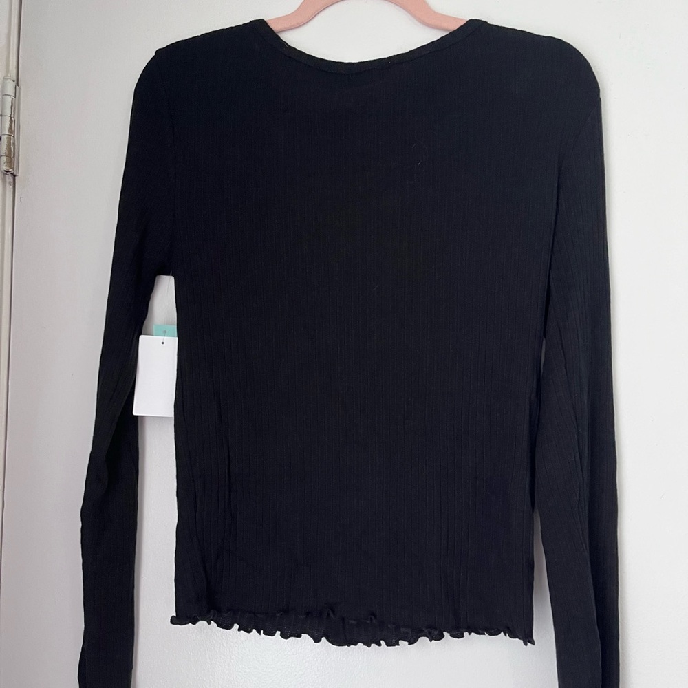 Abound Women's Button Front Long Sleeve Pointelle Knit Top size L